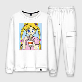Мужской костюм хлопок с принтом Sailor Moon Usagi Tsukino в городе Новоалтайск, 100% хлопок | на свитшоте круглая горловина, мягкая резинка по низу. Брюки заужены к низу, на них два вида карманов: два “обычных” по бокам и два объемных, с клапанами, расположенные ниже линии бедра. Брюки с мягкой трикотажной резинкой на поясе и по низу штанин. В поясе для дополнительного комфорта — широкие завязки | Тематика изображения на принте: anime | kawaii | manga | sailor moon | sailor senshi | usagi tsukino | аниме | воин в матроске | манга | сейлор мун | усаги цукино