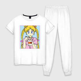 Женская пижама хлопок с принтом Sailor Moon Usagi Tsukino в городе Новоалтайск, 100% хлопок | брюки и футболка прямого кроя, без карманов, на брюках мягкая резинка на поясе и по низу штанин | anime | kawaii | manga | sailor moon | sailor senshi | usagi tsukino | аниме | воин в матроске | манга | сейлор мун | усаги цукино