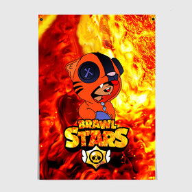 Постер с принтом Leon Tiger | Brawl Stars в городе Новоалтайск, 100% бумага
 | бумага, плотность 150 мг. Матовая, но за счет высокого коэффициента гладкости имеет небольшой блеск и дает на свету блики, но в отличии от глянцевой бумаги не покрыта лаком | brawl | brawlers | crow | gale | leon | max | rogue | sally | spike | sprout | stars | tropic | wolf | бравл | булл | волк | ворон | лев | леон | макс | мортис | салли | спраут | старс | тигр