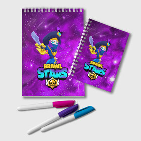 Блокнот с принтом Rogue Mortis Brawl Stars в городе Новоалтайск, 100% бумага | 48 листов, плотность листов — 60 г/м2, плотность картонной обложки — 250 г/м2. Листы скреплены удобной пружинной спиралью. Цвет линий — светло-серый
 | Тематика изображения на принте: brawl | brawlers | crow | gale | leon | max | rogue | sally | spike | sprout | stars | tropic | wolf | бравл | волк | ворон | джин | лев | леон | макс | мортис | салли | спраут | старс | тигр