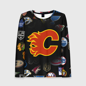 Женский лонгслив 3D с принтом Calgary Flames (Z) в городе Новоалтайск, 100% полиэстер | длинные рукава, круглый вырез горловины, полуприлегающий силуэт | Тематика изображения на принте: anaheim ducks | arizona coyotes | boston bruins | buffalo sabres | calgary flames | canadiens de montreal | carolina hurricanes | chicago blackhawks | colorado avalanche | columbus blue jackets | dallas stars | detroit red wings | edmonton oil | hockey | 