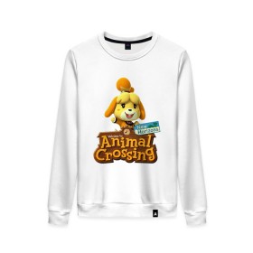 Женский свитшот хлопок с принтом Animal Crossing Isabelle в городе Новоалтайск, 100% хлопок | прямой крой, круглый вырез, на манжетах и по низу широкая трикотажная резинка  | animal crossing | isabelle | nintendo | детская | женская | игра | изабель | изабэль | мультик | мультяшный | нинтендо | рисованный | рисунок | собака | собачка | энимал кроссинг
