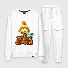 Женский костюм хлопок с принтом Animal Crossing Isabelle в городе Новоалтайск, 100% хлопок | на свитшоте круглая горловина, мягкая резинка по низу. Брюки заужены к низу, на них два вида карманов: два 