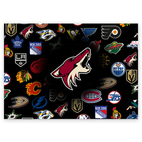 Поздравительная открытка с принтом Arizona Coyotes | NHL (Z) в городе Новоалтайск, 100% бумага | плотность бумаги 280 г/м2, матовая, на обратной стороне линовка и место для марки
 | anaheim ducks | arizona coyotes | boston bruins | buffalo sabres | calgary flames | canadiens de montreal | carolina hurricanes | chicago blackhawks | colorado avalanche | columbus blue jackets | dallas stars | detroit red wings | edmonton oil | hockey | 