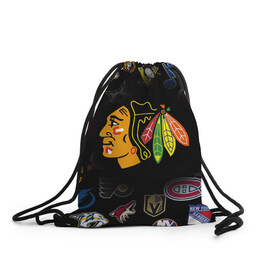 Рюкзак-мешок 3D с принтом Chicago Blackhawks (Z) в городе Новоалтайск, 100% полиэстер | плотность ткани — 200 г/м2, размер — 35 х 45 см; лямки — толстые шнурки, застежка на шнуровке, без карманов и подкладки | Тематика изображения на принте: anaheim ducks | arizona coyotes | boston bruins | buffalo sabres | calgary flames | canadiens de montreal | carolina hurricanes | chicago blackhawks | colorado avalanche | columbus blue jackets | dallas stars | detroit red wings | edmonton oil | hockey | 