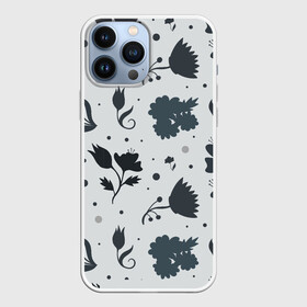 Чехол для iPhone 13 Pro Max с принтом Чёрно белые цветы в городе Новоалтайск,  |  | Тематика изображения на принте: арт | иллюстрация | лист | листья | природа | узор | узоры | цветок | цветы | ягода | ягоды