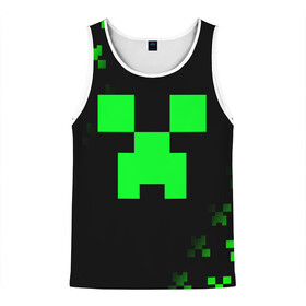 Мужская майка 3D с принтом MINECRAFT CREEPER в городе Новоалтайск, 100% полиэстер | круглая горловина, приталенный силуэт, длина до линии бедра. Пройма и горловина окантованы тонкой бейкой | block | creeper | cube | minecraft | pixel | блок | геометрия | крафт | крипер | кубики | майнкрафт | пиксели