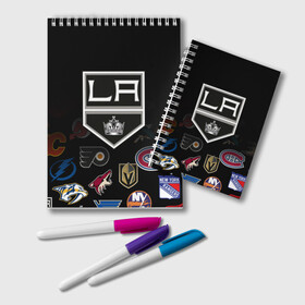 Блокнот с принтом NHL Los Angeles Kings (Z) в городе Новоалтайск, 100% бумага | 48 листов, плотность листов — 60 г/м2, плотность картонной обложки — 250 г/м2. Листы скреплены удобной пружинной спиралью. Цвет линий — светло-серый
 | anaheim ducks | arizona coyotes | boston bruins | buffalo sabres | calgary flames | canadiens de montreal | carolina hurricanes | colorado | hockey | los angeles kings | nhl | нхл | паттерн | спорт | хоккей