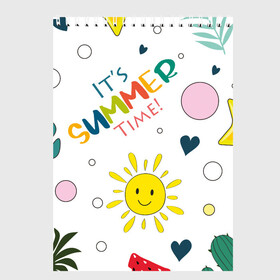 Скетчбук с принтом summer time в городе Новоалтайск, 100% бумага
 | 48 листов, плотность листов — 100 г/м2, плотность картонной обложки — 250 г/м2. Листы скреплены сверху удобной пружинной спиралью | art | арт | графика | лето | пальмы | солнце