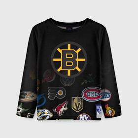 Детский лонгслив 3D с принтом NHL Boston Bruins (Z) в городе Новоалтайск, 100% полиэстер | длинные рукава, круглый вырез горловины, полуприлегающий силуэт
 | anaheim ducks | arizona coyotes | boston bruins | buffalo sabres | calgary flames | canadiens de montreal | carolina hurricanes | chicago blackhawks | colorado | hockey | nhl | нхл | паттерн | спорт | хоккей
