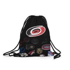 Рюкзак-мешок 3D с принтом NHL Carolina Hurricanes (Z) в городе Новоалтайск, 100% полиэстер | плотность ткани — 200 г/м2, размер — 35 х 45 см; лямки — толстые шнурки, застежка на шнуровке, без карманов и подкладки | Тематика изображения на принте: anaheim ducks | arizona coyotes | boston bruins | buffalo sabres | calgary flames | canadiens de montreal | carolina hurricanes | chicago blackhawks | colorado | hockey | nhl | нхл | паттерн | спорт | хоккей
