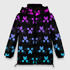 Женская зимняя куртка 3D с принтом MINECRAFT CREEPER NEON в городе Новоалтайск, верх — 100% полиэстер; подкладка — 100% полиэстер; утеплитель — 100% полиэстер | длина ниже бедра, силуэт Оверсайз. Есть воротник-стойка, отстегивающийся капюшон и ветрозащитная планка. 

Боковые карманы с листочкой на кнопках и внутренний карман на молнии | block | creeper | cube | minecraft | neon | pixel | блок | геометрия | крафт | крипер | кубики | майнкрафт | неон | пиксели