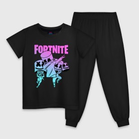 Детская пижама хлопок с принтом FORTNITE x MARSHMELLO в городе Новоалтайск, 100% хлопок |  брюки и футболка прямого кроя, без карманов, на брюках мягкая резинка на поясе и по низу штанин
 | Тематика изображения на принте: deadmau5 | fortnite | fortnite 2 | fortnite x маршмелло | ikonik | marshmello | ninja | ninja streamer | raven | travis scott | ворон | иконик | ниндзя | пили | рейвен | трэвис скотт | фортнайт