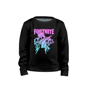 Детский свитшот хлопок с принтом FORTNITE x MARSHMELLO в городе Новоалтайск, 100% хлопок | круглый вырез горловины, эластичные манжеты, пояс и воротник | Тематика изображения на принте: deadmau5 | fortnite | fortnite 2 | fortnite x маршмелло | ikonik | marshmello | ninja | ninja streamer | raven | travis scott | ворон | иконик | ниндзя | пили | рейвен | трэвис скотт | фортнайт
