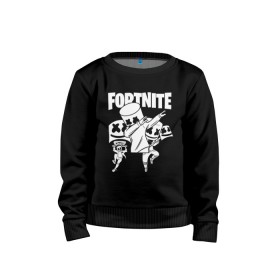 Детский свитшот хлопок с принтом FORTNITE x MARSHMELLO в городе Новоалтайск, 100% хлопок | круглый вырез горловины, эластичные манжеты, пояс и воротник | Тематика изображения на принте: deadmau5 | fortnite | fortnite 2 | fortnite x маршмелло | ikonik | marshmello | ninja | ninja streamer | raven | travis scott | ворон | иконик | ниндзя | пили | рейвен | трэвис скотт | фортнайт