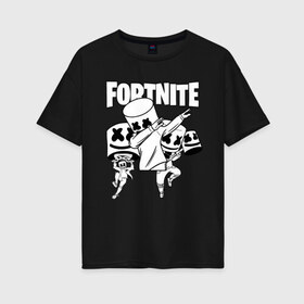 Женская футболка хлопок Oversize с принтом FORTNITE x MARSHMELLO в городе Новоалтайск, 100% хлопок | свободный крой, круглый ворот, спущенный рукав, длина до линии бедер
 | deadmau5 | fortnite | fortnite 2 | fortnite x маршмелло | ikonik | marshmello | ninja | ninja streamer | raven | travis scott | ворон | иконик | ниндзя | пили | рейвен | трэвис скотт | фортнайт