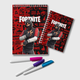 Блокнот с принтом FORTNITE x IKONIK в городе Новоалтайск, 100% бумага | 48 листов, плотность листов — 60 г/м2, плотность картонной обложки — 250 г/м2. Листы скреплены удобной пружинной спиралью. Цвет линий — светло-серый
 | Тематика изображения на принте: deadmau5 | fortnite | fortnite 2 | fortnite x маршмелло | ikonik | marshmello | ninja | ninja streamer | raven | travis scott | ворон | иконик | ниндзя | пили | рейвен | трэвис скотт | фортнайт