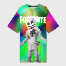Платье-футболка 3D с принтом FORTNITE x MARSHMELLO | ФОРТНАЙТ в городе Новоалтайск,  |  | deadmau5 | fortnite | fortnite 2 | fortnite x маршмелло | ikonik | marshmello | ninja | ninja streamer | raven | travis scott | ворон | иконик | ниндзя | пили | рейвен | трэвис скотт | фортнайт