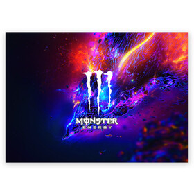 Поздравительная открытка с принтом MONSTER ENERGY в городе Новоалтайск, 100% бумага | плотность бумаги 280 г/м2, матовая, на обратной стороне линовка и место для марки
 | amg | auto | bmw | honda | jdm | mercedes | nissan | porsche | racing | sport | subar | toyota | автомобил | автомобильные | киа | лексус | марка | машины | митсубиси | ниссан | порше | спорт | субару | тесла | тойота | хонда