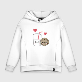 Детское худи Oversize хлопок с принтом Milk and Cookies Love в городе Новоалтайск, френч-терри — 70% хлопок, 30% полиэстер. Мягкий теплый начес внутри —100% хлопок | боковые карманы, эластичные манжеты и нижняя кромка, капюшон на магнитной кнопке | Тематика изображения на принте: coockie | friend | minimalism | дружба | любовь | минимализм | молоко | печенье | печенька | печеньки