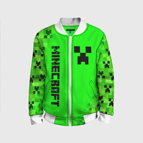 Детский бомбер 3D с принтом MINECRAFT CREEPER в городе Новоалтайск, 100% полиэстер | застегивается на молнию, по бокам два кармана без застежек, мягкие манжеты, по низу бомбера и на воротнике — эластичная резинка | block | creeper | cube | minecraft | pixel | блок | геометрия | крафт | крипер | кубики | майнкрафт | пиксели