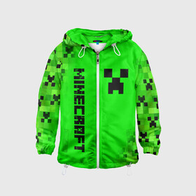 Детская ветровка 3D с принтом MINECRAFT CREEPER в городе Новоалтайск, 100% полиэстер | подол и капюшон оформлены резинкой с фиксаторами, по бокам два кармана без застежек, один потайной карман на груди | block | creeper | cube | minecraft | pixel | блок | геометрия | крафт | крипер | кубики | майнкрафт | пиксели