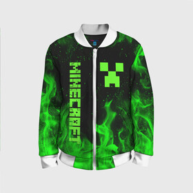 Детский бомбер 3D с принтом MINECRAFT CREEPER в городе Новоалтайск, 100% полиэстер | застегивается на молнию, по бокам два кармана без застежек, мягкие манжеты, по низу бомбера и на воротнике — эластичная резинка | block | creeper | cube | minecraft | pixel | блок | геометрия | крафт | крипер | кубики | майнкрафт | пиксели