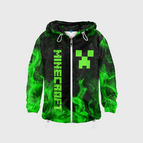 Детская ветровка 3D с принтом MINECRAFT CREEPER в городе Новоалтайск, 100% полиэстер | подол и капюшон оформлены резинкой с фиксаторами, по бокам два кармана без застежек, один потайной карман на груди | block | creeper | cube | minecraft | pixel | блок | геометрия | крафт | крипер | кубики | майнкрафт | пиксели