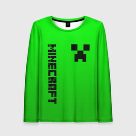 Женский лонгслив 3D с принтом MINECRAFT CREEPER в городе Новоалтайск, 100% полиэстер | длинные рукава, круглый вырез горловины, полуприлегающий силуэт | block | creeper | cube | minecraft | pixel | блок | геометрия | крафт | крипер | кубики | майнкрафт | пиксели