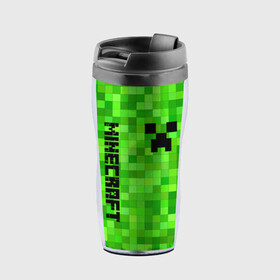 Термокружка-непроливайка с принтом MINECRAFT CREEPER в городе Новоалтайск, внутренняя часть — пищевой пластик, наружная часть — прозрачный пластик, между ними — полиграфическая вставка с рисунком | объем — 350 мл, герметичная крышка | Тематика изображения на принте: block | creeper | cube | minecraft | pixel | блок | геометрия | крафт | крипер | кубики | майнкрафт | пиксели