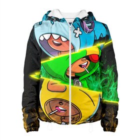 Женская куртка 3D с принтом Brawl Stars Leon Trio в городе Новоалтайск, ткань верха — 100% полиэстер, подклад — флис | прямой крой, подол и капюшон оформлены резинкой с фиксаторами, два кармана без застежек по бокам, один большой потайной карман на груди. Карман на груди застегивается на липучку | brawl leon | brawl stars | leon | leon green | leon sally | leon shark | leon wolf | бравл старс | леон | леон акула | леон бравл | леон волк | леон салли