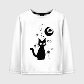 Детский лонгслив хлопок с принтом Jiji Cat в городе Новоалтайск, 100% хлопок | круглый вырез горловины, полуприлегающий силуэт, длина до линии бедер | cat | jiji | kitty | аниме | ведьма | гибли | джиджи | животные | кот | котенок | кошка | миядзаки | мульт | мультфильм | тоторо