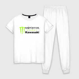 Женская пижама хлопок с принтом KAWASAKI (Z) в городе Новоалтайск, 100% хлопок | брюки и футболка прямого кроя, без карманов, на брюках мягкая резинка на поясе и по низу штанин | bike | energy | kawasaki | monster | monster energy | moto | motocross | ninja | sport | zzr | кавасаки | кавасаки ниндзя | монстер энерджи | монстр | мото | мотокросс | ниндзя | спорт | энергия
