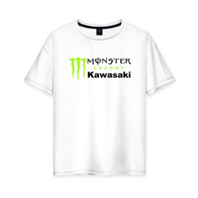 Женская футболка хлопок Oversize с принтом KAWASAKI (Z) в городе Новоалтайск, 100% хлопок | свободный крой, круглый ворот, спущенный рукав, длина до линии бедер
 | bike | energy | kawasaki | monster | monster energy | moto | motocross | ninja | sport | zzr | кавасаки | кавасаки ниндзя | монстер энерджи | монстр | мото | мотокросс | ниндзя | спорт | энергия