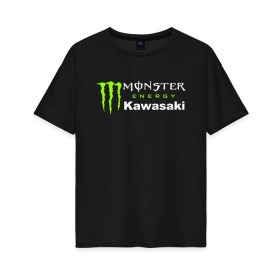 Женская футболка хлопок Oversize с принтом KAWASAKI (Z) в городе Новоалтайск, 100% хлопок | свободный крой, круглый ворот, спущенный рукав, длина до линии бедер
 | bike | energy | kawasaki | monster | monster energy | moto | motocross | ninja | sport | zzr | кавасаки | кавасаки ниндзя | монстер энерджи | монстр | мото | мотокросс | ниндзя | спорт | энергия
