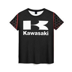 Женская футболка 3D с принтом KAWASAKI (Z) в городе Новоалтайск, 100% полиэфир ( синтетическое хлопкоподобное полотно) | прямой крой, круглый вырез горловины, длина до линии бедер | bike | kawasaki | moto | motocycle | ninja | sportmotorcycle | zzr | кавасаки | кавасаки ниндзя | мото | мотоспорт | ниндзя