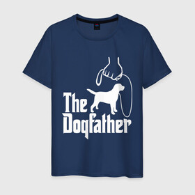 Мужская футболка хлопок с принтом The Dogfather - пародия  в городе Новоалтайск, 100% хлопок | прямой крой, круглый вырез горловины, длина до линии бедер, слегка спущенное плечо. | Тематика изображения на принте: godfather | крестный отец | лабрадор | ретривер | собака | собачник | хобби