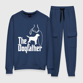 Женский костюм хлопок с принтом The Dogfather - пародия  в городе Новоалтайск, 100% хлопок | на свитшоте круглая горловина, мягкая резинка по низу. Брюки заужены к низу, на них два вида карманов: два 