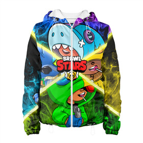 Женская куртка 3D с принтом Brawl Stars Leon Quattro в городе Новоалтайск, ткань верха — 100% полиэстер, подклад — флис | прямой крой, подол и капюшон оформлены резинкой с фиксаторами, два кармана без застежек по бокам, один большой потайной карман на груди. Карман на груди застегивается на липучку | brawl leon | brawl stars | leon | leon green | leon sally | leon shark | leon wolf | бравл старс | леон | леон акула | леон бравл | леон волк | леон салли