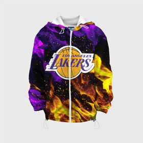 Детская куртка 3D с принтом LA LAKERS в городе Новоалтайск, 100% полиэстер | застежка — молния, подол и капюшон оформлены резинкой с фиксаторами, по бокам — два кармана без застежек, один потайной карман на груди, плотность верхнего слоя — 90 г/м2; плотность флисового подклада — 260 г/м2 | Тематика изображения на принте: america | basketball | kobe bryant | la | la lakers | lakers | los angeles lakers | nba | usa | баскетбол | кобе брайант | лос анджелес лейкерс | нба | сша
