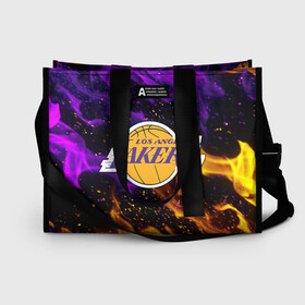 Сумка-шоппер 3D с принтом LA LAKERS в городе Новоалтайск, 100% полиэстер | застегивается на металлическую кнопку; внутренний карман застегивается на молнию. Стенки укреплены специальным мягким материалом, чтобы защитить содержимое от несильных ударов
 | america | basketball | kobe bryant | la | la lakers | lakers | los angeles lakers | nba | usa | баскетбол | кобе брайант | лос анджелес лейкерс | нба | сша