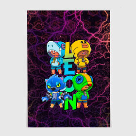 Постер с принтом Brawl Stars Leon Quattro в городе Новоалтайск, 100% бумага
 | бумага, плотность 150 мг. Матовая, но за счет высокого коэффициента гладкости имеет небольшой блеск и дает на свету блики, но в отличии от глянцевой бумаги не покрыта лаком | brawl leon | brawl stars | leon | leon green | leon sally | leon shark | leon wolf | бравл старс | леон | леон акула | леон бравл | леон волк | леон салли