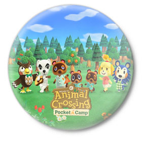 Значок с принтом ANIMAL CROSSING в городе Новоалтайск,  металл | круглая форма, металлическая застежка в виде булавки | Тематика изображения на принте: animal crossing:new horizons | game | nintendo | анимал кроссинг | животные | звери | игра | нинтендо | пересечение животных