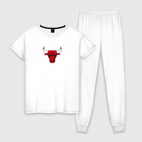 Женская пижама хлопок с принтом CHICAGO BULLS в городе Новоалтайск, 100% хлопок | брюки и футболка прямого кроя, без карманов, на брюках мягкая резинка на поясе и по низу штанин | bulls | chicago | chicago bulls | nba | red bulls | usa | америка | быки | нба | сша | чикаго буллс