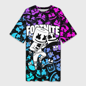 Платье-футболка 3D с принтом FORTNITE x MARSHMELLO в городе Новоалтайск,  |  | deadmau5 | fortnite | fortnite 2 | fortnite x маршмелло | ikonik | marshmello | ninja | ninja streamer | raven | travis scott | ворон | иконик | ниндзя | пили | рейвен | трэвис скотт | фортнайт