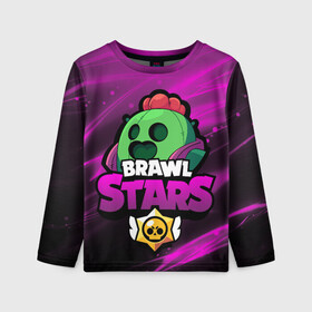 Детский лонгслив 3D с принтом СПАЙК BRAWL STARS в городе Новоалтайск, 100% полиэстер | длинные рукава, круглый вырез горловины, полуприлегающий силуэт
 | brawl stars spike | spike | бравл старс спайк | бравлер | кактус | спайк | спайк brawl stars