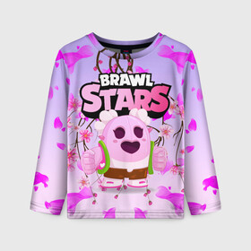 Детский лонгслив 3D с принтом Sakura Spike Brawl Stars в городе Новоалтайск, 100% полиэстер | длинные рукава, круглый вырез горловины, полуприлегающий силуэт
 | brawl | brawl stars | sakura spike | spike | бравл | бравл кактус | бравл старс | кактус | сакура спайк | спайк | спайк бравл старс