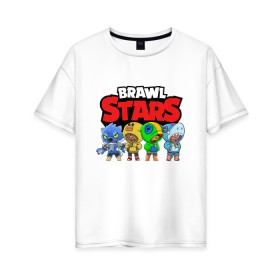 Женская футболка хлопок Oversize с принтом Brawl Stars Leon Quattro в городе Новоалтайск, 100% хлопок | свободный крой, круглый ворот, спущенный рукав, длина до линии бедер
 | brawl leon | brawl stars | leon | leon green | leon sally | leon shark | leon wolf | бравл старс | леон | леон акула | леон бравл | леон волк | леон салли