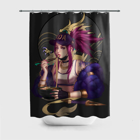 Штора 3D для ванной с принтом League of legends KDA в городе Новоалтайск, 100% полиэстер | плотность материала — 100 г/м2. Стандартный размер — 146 см х 180 см. По верхнему краю — пластиковые люверсы для креплений. В комплекте 10 пластиковых колец | art | dota | dota 2 | fan | game | hero | league | league of legends | legends | lol | moba | mobile legend | riot game | герои | детские | дота | женские | игра | моба | мужские