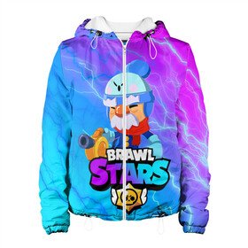 Женская куртка 3D с принтом BRAWL STARS GALE. в городе Новоалтайск, ткань верха — 100% полиэстер, подклад — флис | прямой крой, подол и капюшон оформлены резинкой с фиксаторами, два кармана без застежек по бокам, один большой потайной карман на груди. Карман на груди застегивается на липучку | 8 bit | brawl stars | crow | gale | leon | leon shark | max | mecha | mecha crow | mr.p | sally leon | shark | tara | virus 8 bit | werewolf leon | акула | берли | бравл старс | ворон | макс | оборотень